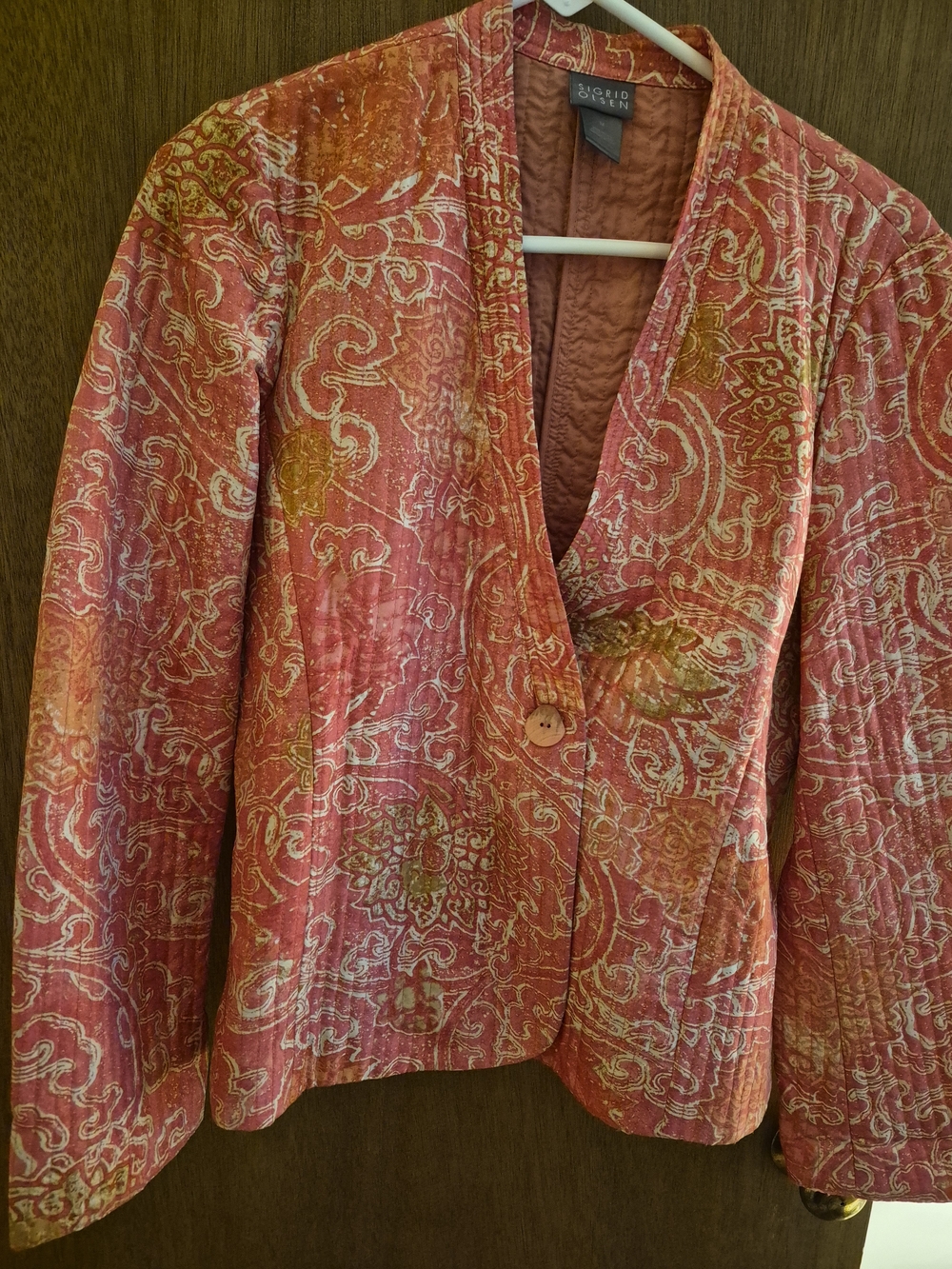 Sigrid Olsen Coral Quilted Paisley Single-Button Blazer